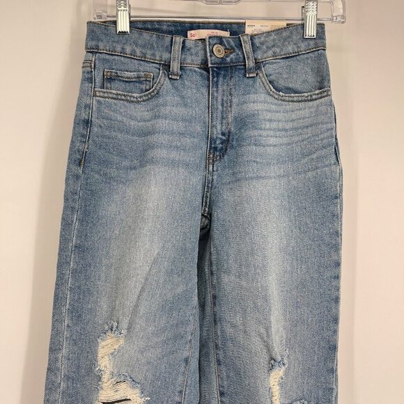 So High Rise Straight Jeans  Distressed Light Wash Size 0 - Picture 2 of 9